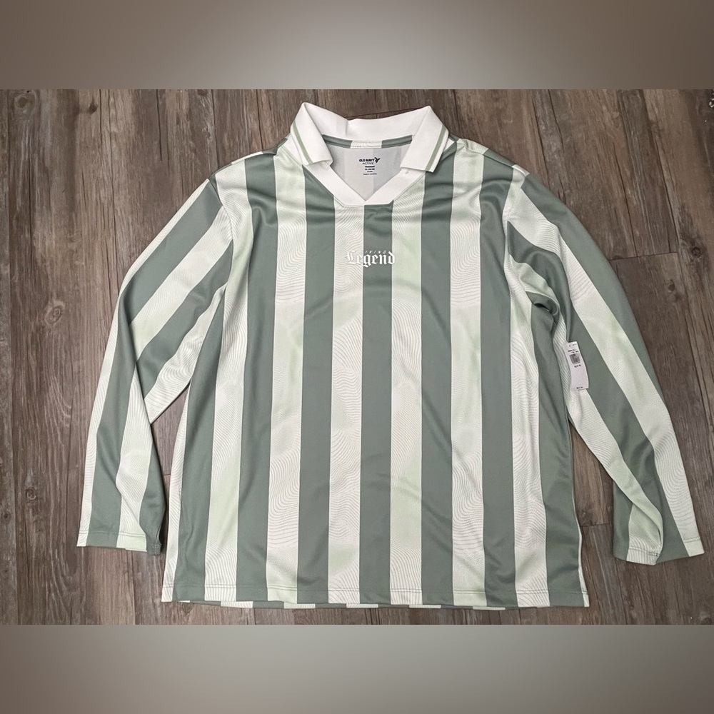 Old Navy Active boys Green and White Striped Polo